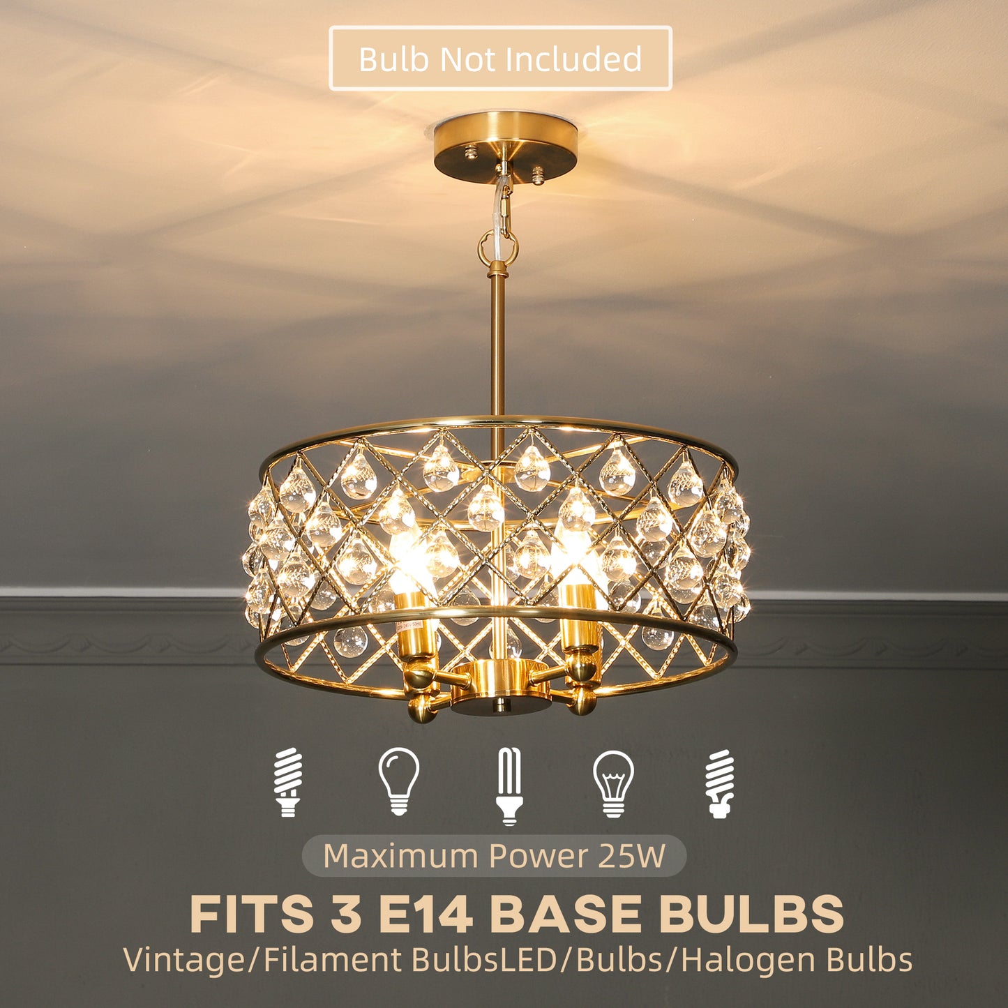 Ceiling Light with Adjustable Height, Modern Crystal Chandelier