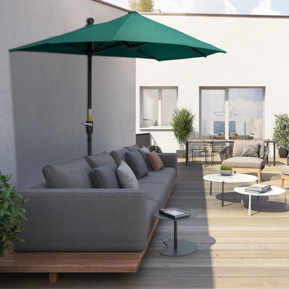 2m Half Parasol Market Umbrella Garden Balcony Parasol with Crank Handle, Cross Base, Double-Sided Canopy, Green