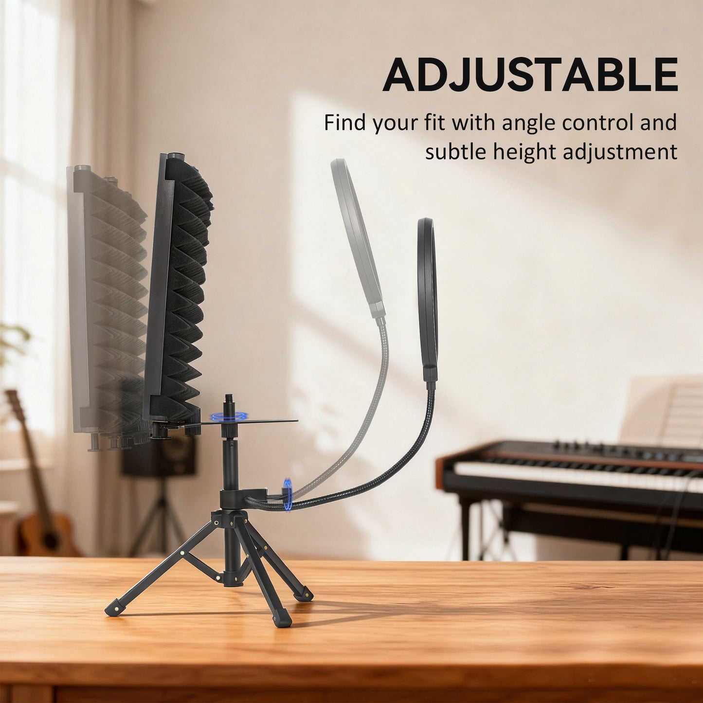 Studio Microphone Isolation Shield with Pop Filter & Stand, Black