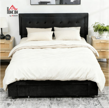 King Size Bed Frame with Storage and Adjustable Headboard, Black