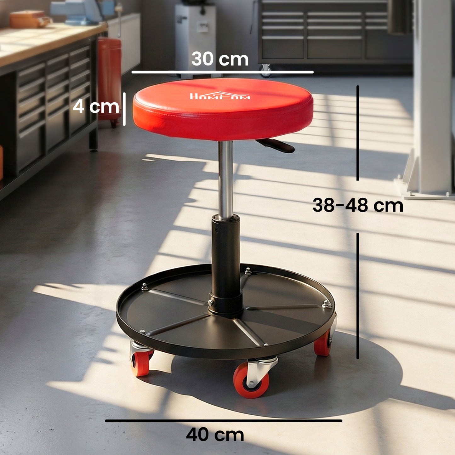 Pneumatic Adjustable Mechanic Stool w/ Tool Tray, Wheels