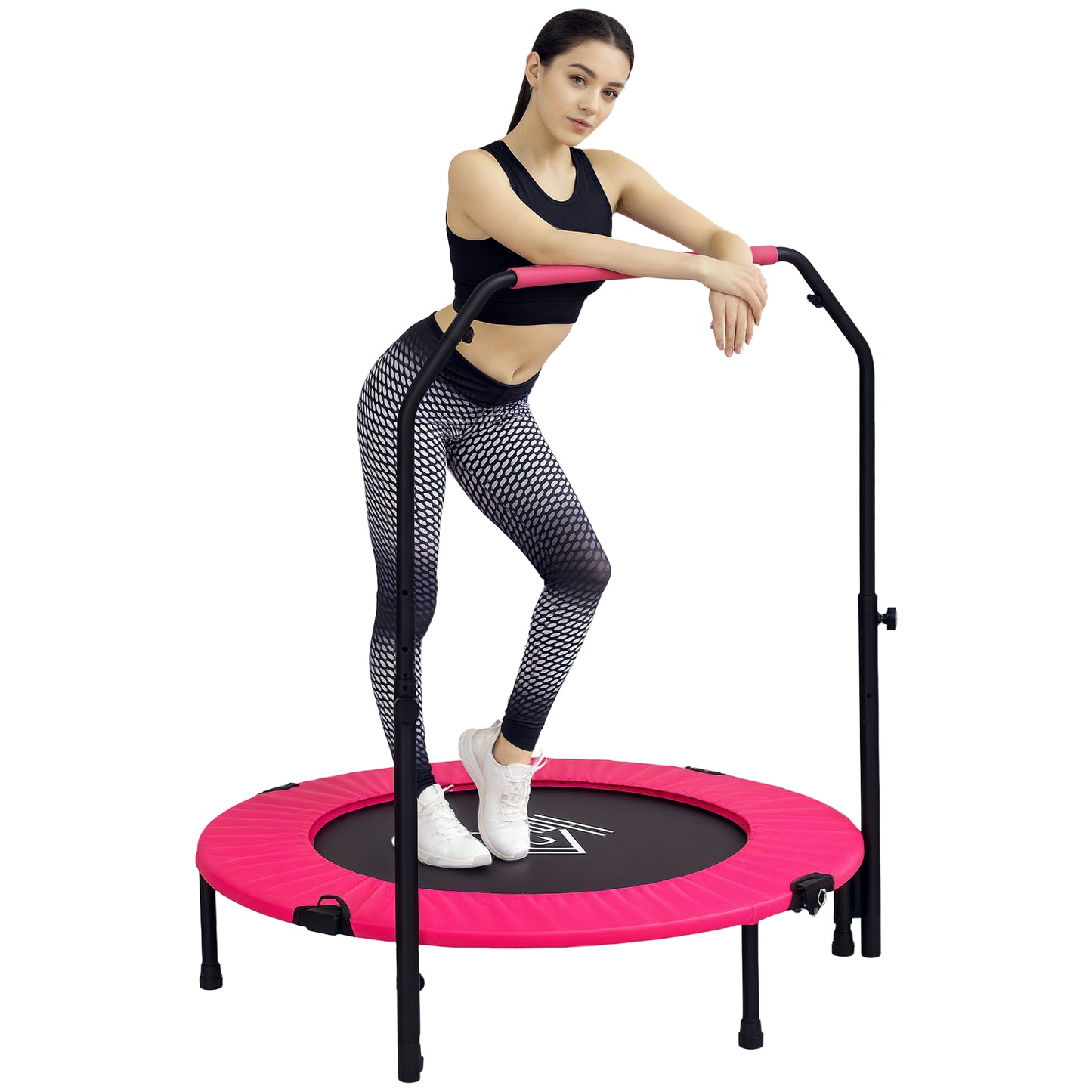 40" Foldable Mini Fitness Trampoline w/ Foam Handle, Pink