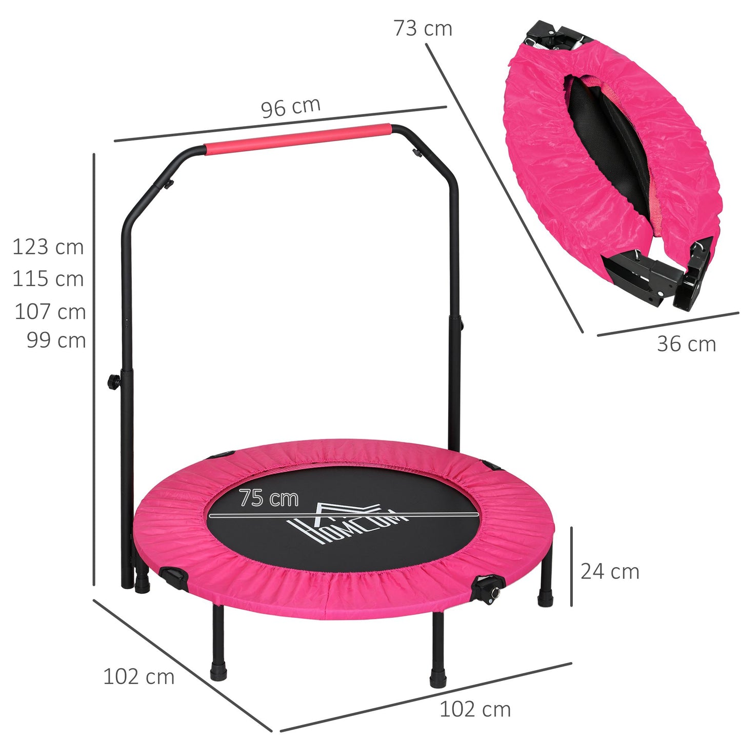 40" Foldable Mini Fitness Trampoline w/ Foam Handle, Pink