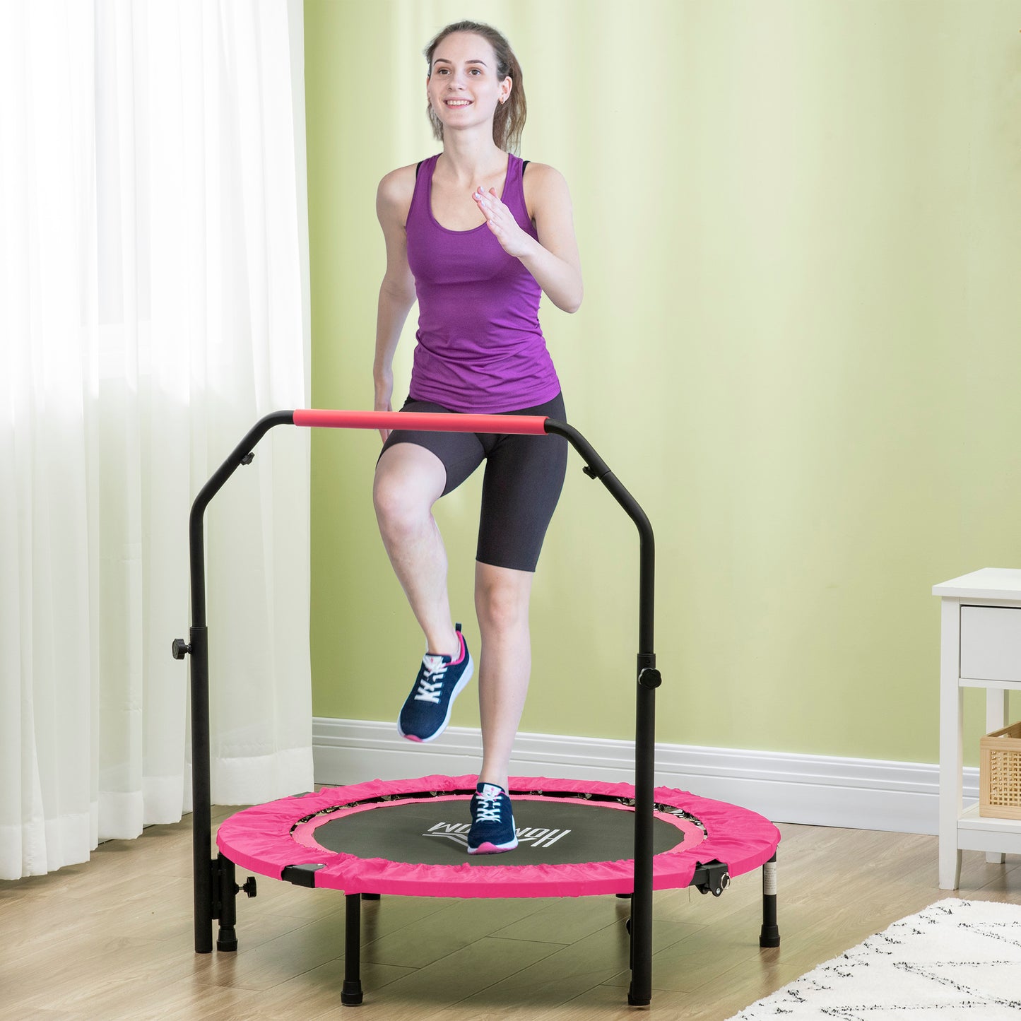 40" Foldable Mini Fitness Trampoline w/ Foam Handle, Pink