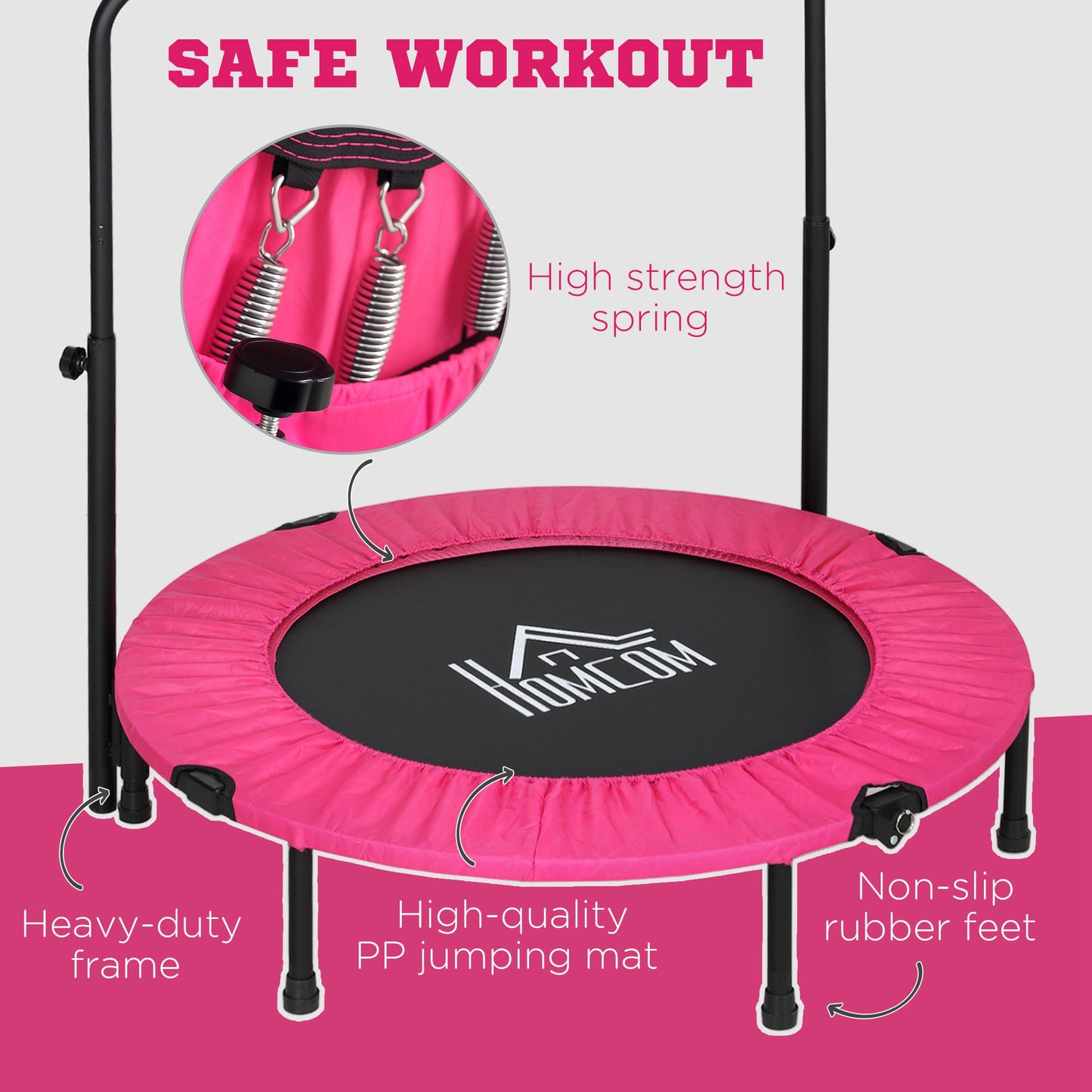 40" Foldable Mini Fitness Trampoline w/ Foam Handle, Pink