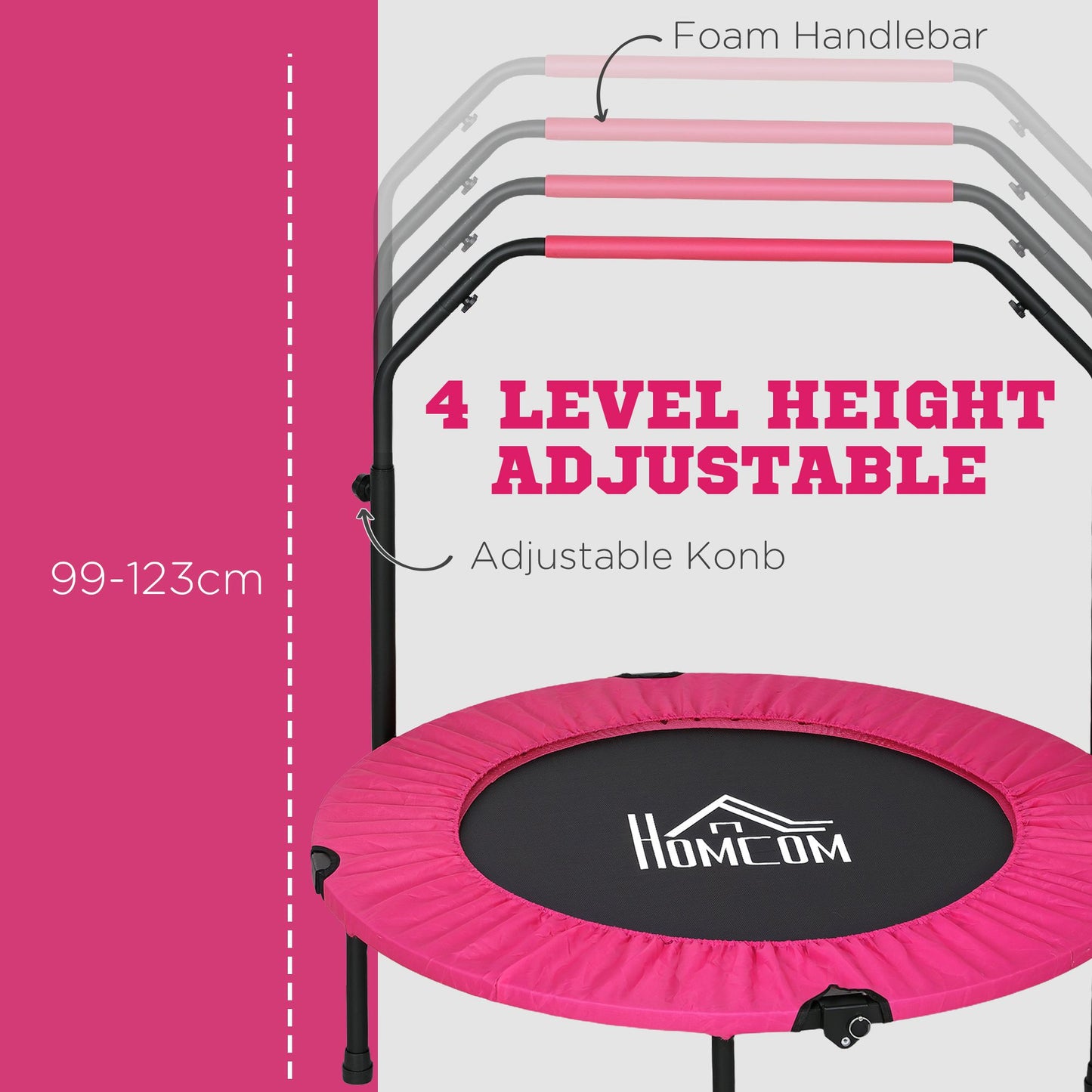 40" Foldable Mini Fitness Trampoline w/ Foam Handle, Pink