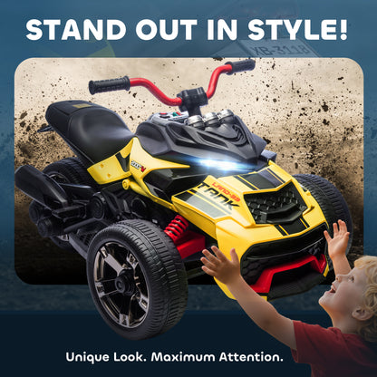 12V Kids Electric Ride On Car, Battery Powered Ride On ATV, Yellow
