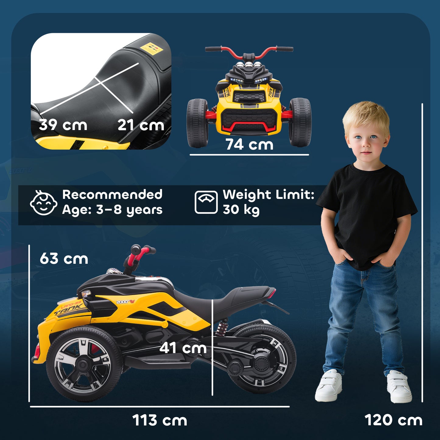 12V Kids Electric Ride On Car, Battery Powered Ride On ATV, Yellow