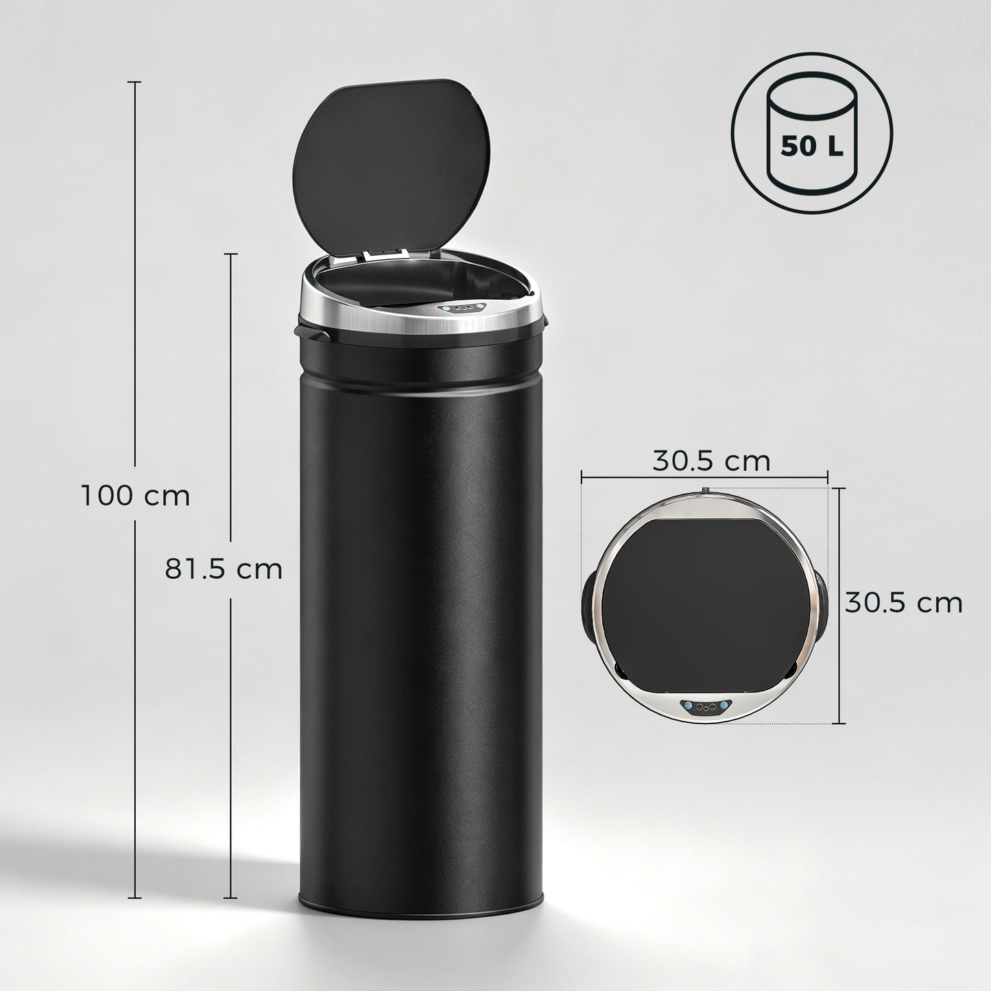 50L Sensor Bin with Quiet Soft-Close Lid, Automatic Touchless Motion Sensor Rubbish Bin with Fingerprint Resistant, Stainless Steel for Hygienic Kitchen, Home Office Use, Black