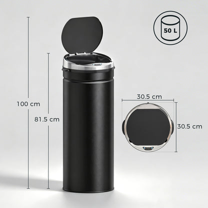 50L Sensor Bin with Quiet Soft-Close Lid, Automatic Touchless Motion Sensor Rubbish Bin with Fingerprint Resistant, Stainless Steel for Hygienic Kitchen, Home Office Use, Black