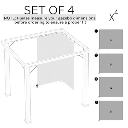 4 Pack Replacement Gazebo Curtains Privacy Panel for Most 3 x 3m Gazebo Canopy Pavillion Outdoor Shelter Sidewalls Accessories Light Grey