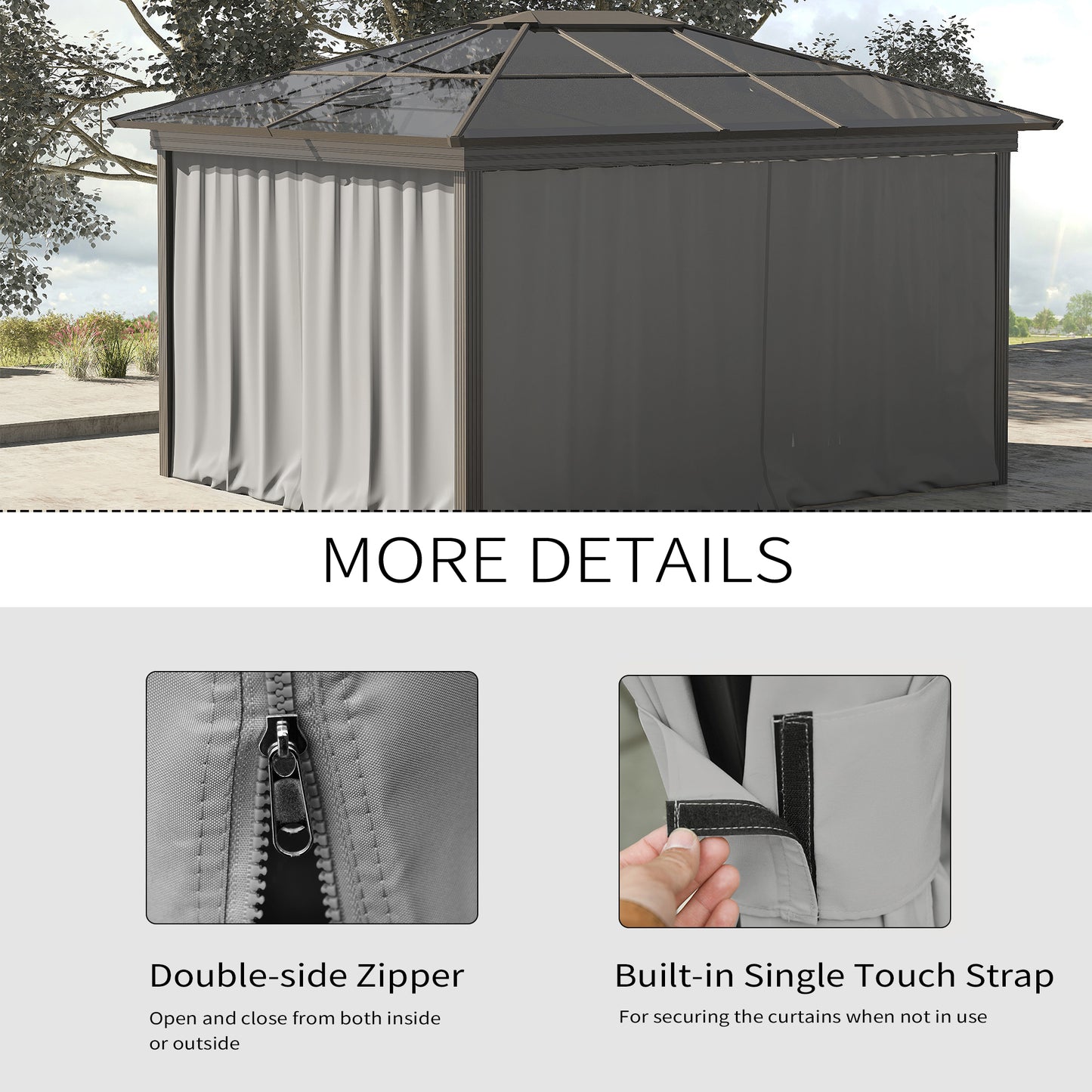 4 Pack Replacement Gazebo Curtains Privacy Panel for Most 3 x 3m Gazebo Canopy Pavillion Outdoor Shelter Sidewalls Accessories Light Grey