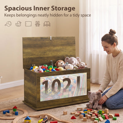 Storage Chest with Safety Hinged Lid, 102L Storage Box, Brown