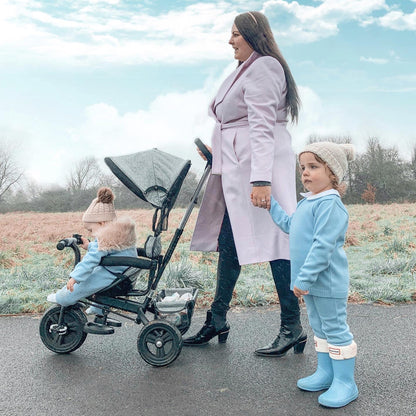 Toddler Bike Push Along Trike, 2-in-1 Cloth Tricycle Stroller w/ Push Handle, Detachable Guardrail & Storage Bag, Grey