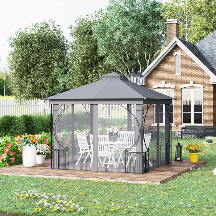 3 x 3 M Garden Gazebo Patio Party Tent Shelter Outdoor Canopy Double Tier Sun Shade Metal Frame Grey