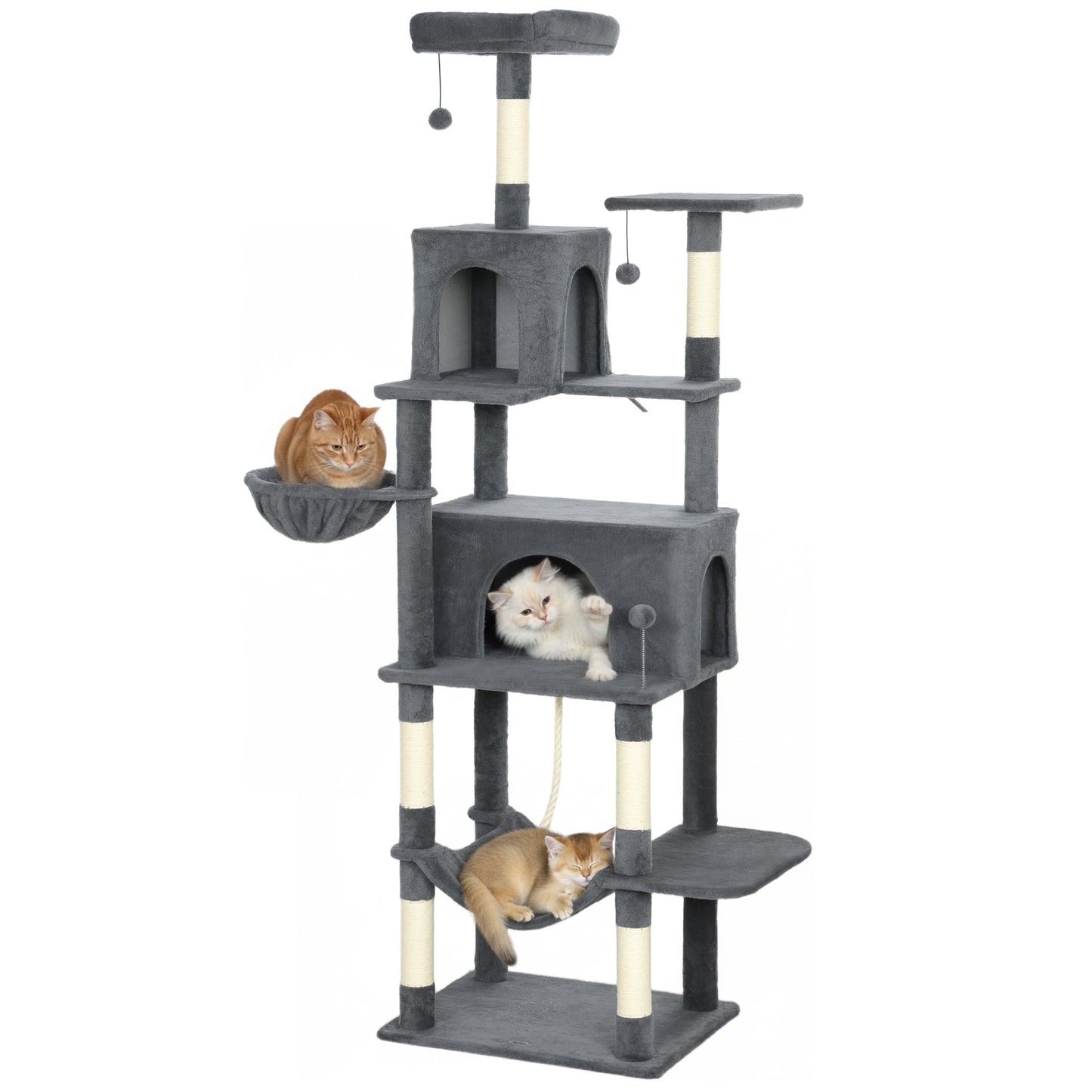 Cat Tree, 202cm Cat Tower with 2 Condos, 2 Hammocks, 2 Perches