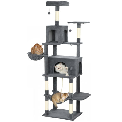 Cat Tree, 202cm Cat Tower with 2 Condos, 2 Hammocks, 2 Perches