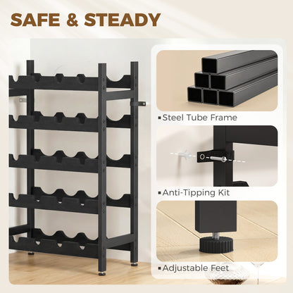 Wine Rack Freestanding 5-Tier 20-Bottle Capacity Black