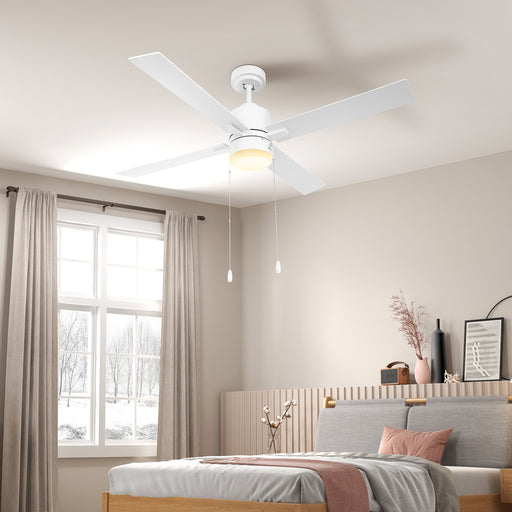Ceiling Fan with LED Light, Flush Mount Ceiling Fan Lights with Reversible Blades, Pull-chain, White and Natural Tone