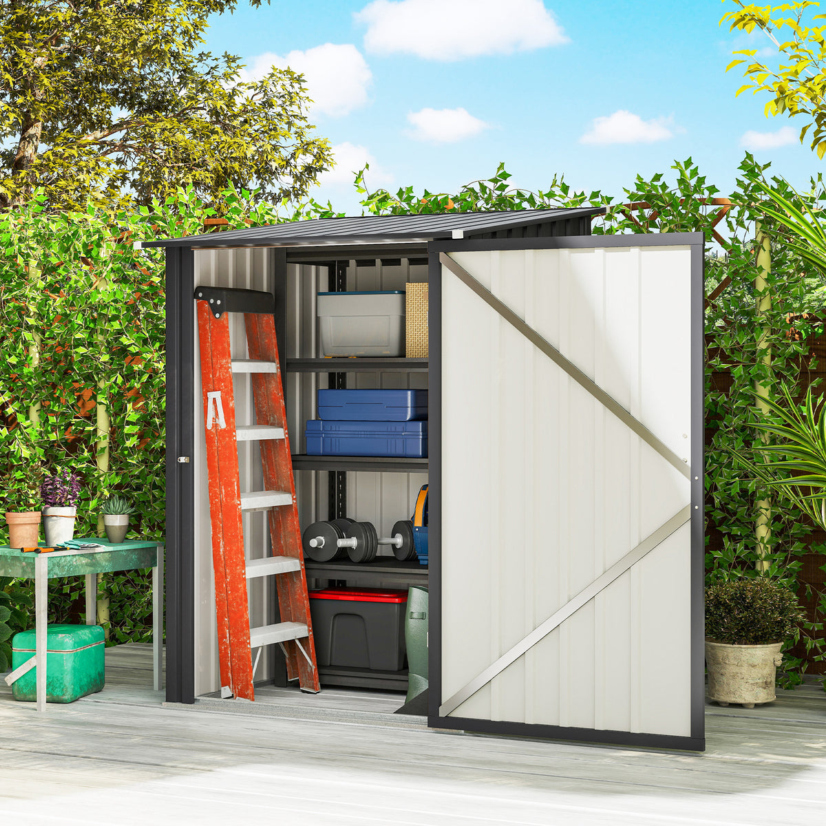 3.3ft x 3.4ft Outdoor Storage Shed Steel Garden Shed w/ Lockable Door