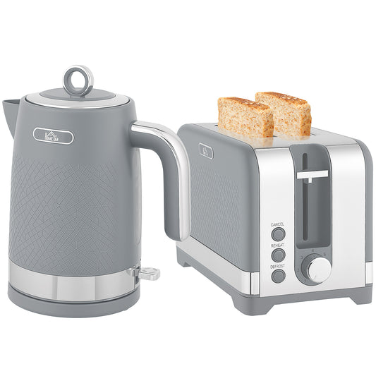 3000W Rapid Boil Kettle and Toaster Set with Otter Thermostat, Grey
