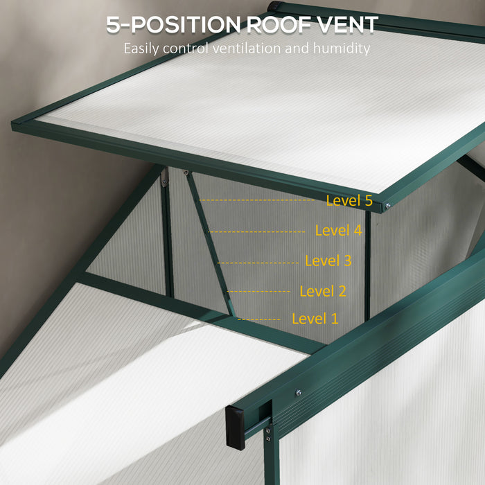 6 x 2.5ft Polycarbonate Greenhouse Walk-In Green House with Rain Gutter, Sliding Door, Window, Foundation, Green
