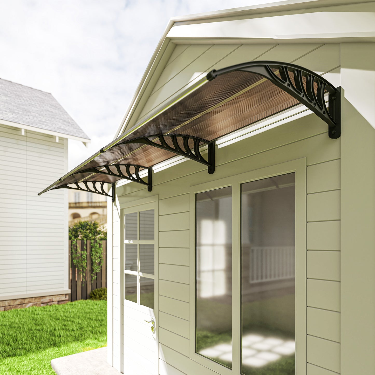 Door Canopy Outdoor Awning Rain Shelter for Window Porch, Brown