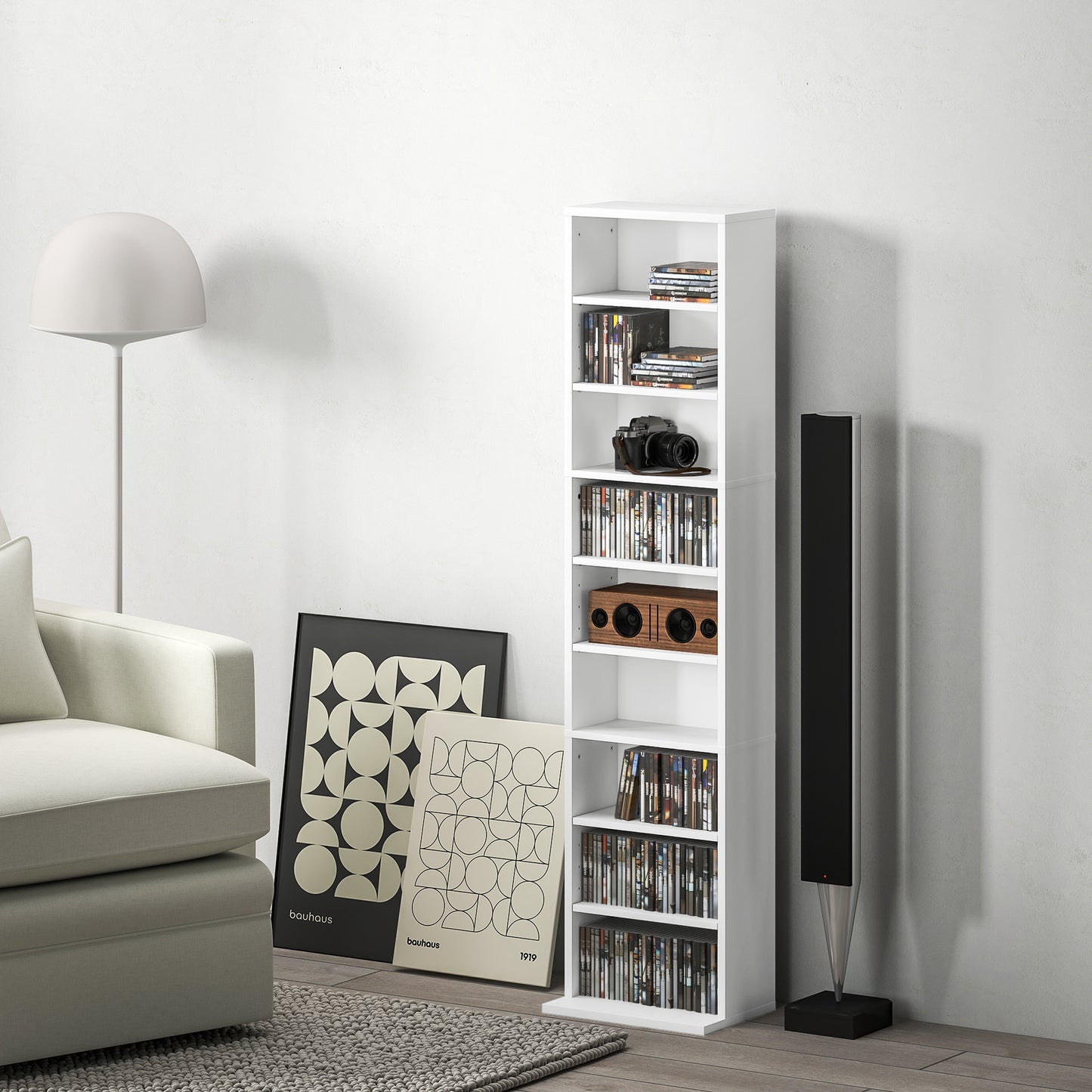 260 CD Storage Unit 120 DVD Storage Tower with 9 Compartments White