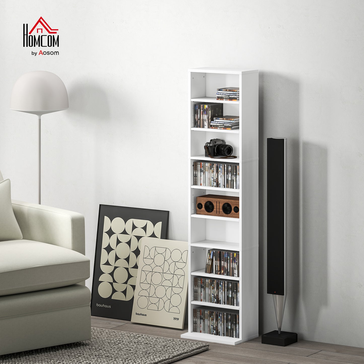 260 CD Storage Unit 120 DVD Storage Tower with 9 Compartments White