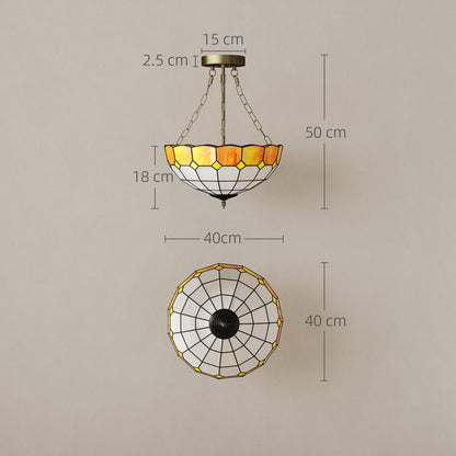 Tiffany Style Ceiling Light, Vintage Chandelier with 3 E27 Sockets