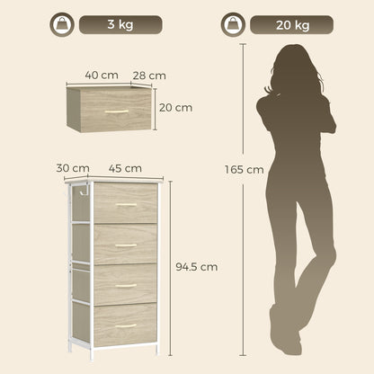 Fabric Chest of Drawers, 4 Drawer Dresser for Bedroom, Natural Wood