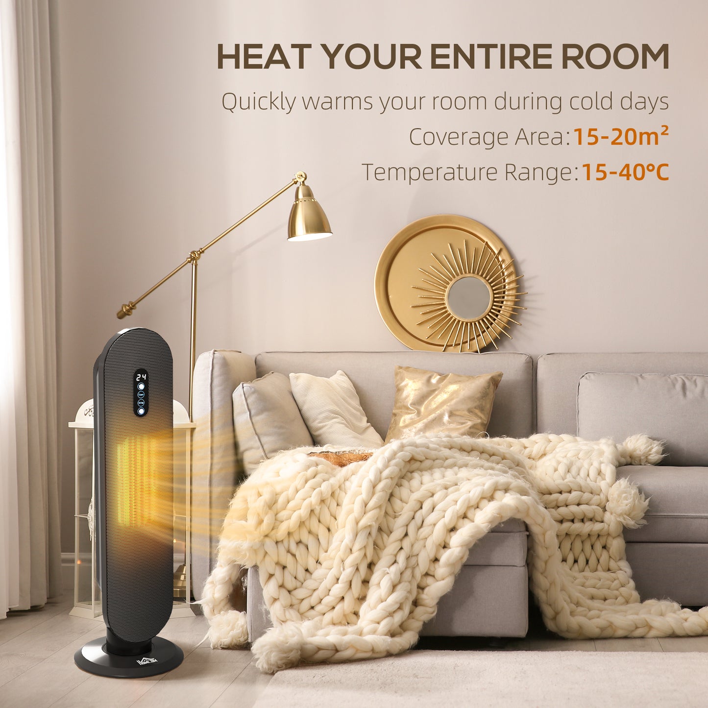 Ceramic Space Heater Tower Heater W/ 45 Degree Oscillation, Black