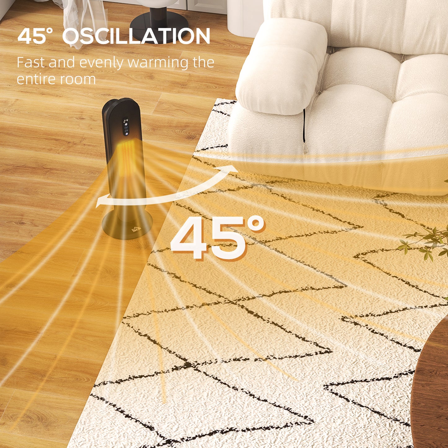 Ceramic Space Heater Tower Heater W/ 45 Degree Oscillation, Black