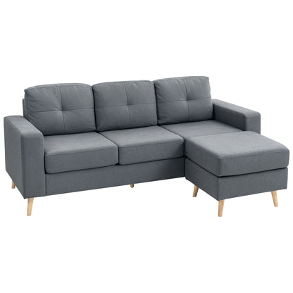 3-Seater L-Shaped Linen Sofa w/ Sponge Seat Back Cushions, Dark Grey