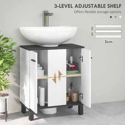 Bathroom Under Sink Cabinet with Adjustable Shelf High Gloss White