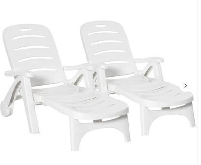 Patio Folding Lounge Chair Recliner with Wheels & 5-Position Backrest