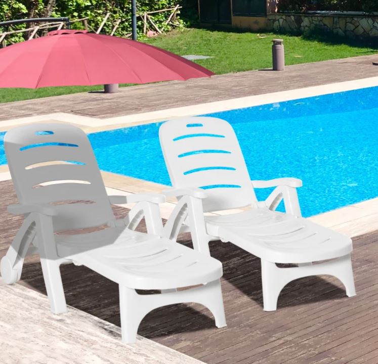 Patio Folding Lounge Chair Recliner with Wheels & 5-Position Backrest