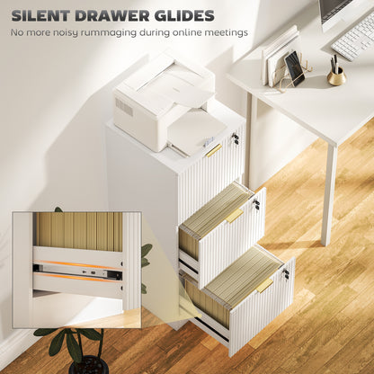 Filing Cabinet, File Cabinet with 3 Lockable Drawers and Hanging Rails