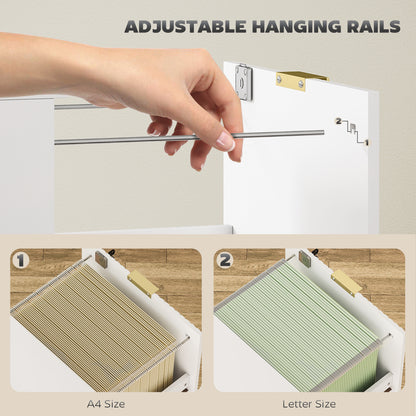 Filing Cabinet, File Cabinet with 3 Lockable Drawers and Hanging Rails
