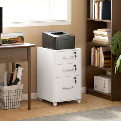 3 Drawer File Cabinet Rolling Filing Cabinet for A4 and Letter White