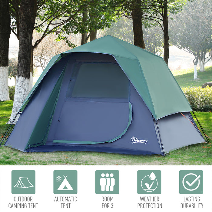 Fibreglass Frame 3/4 Person Lightweight Camping Tent Green