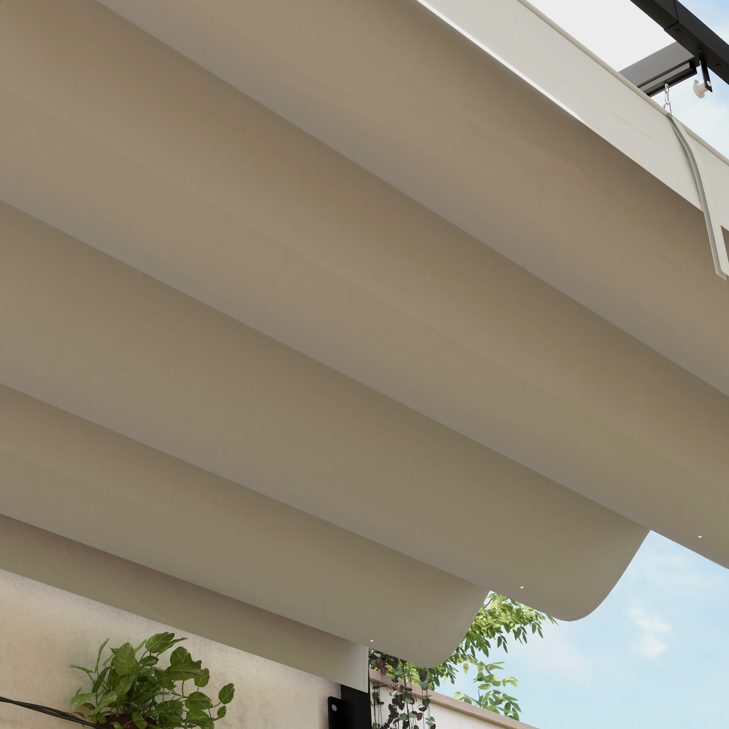 2 x 3(m) Wall Mounted Pergola with Retractable Roof, Khaki