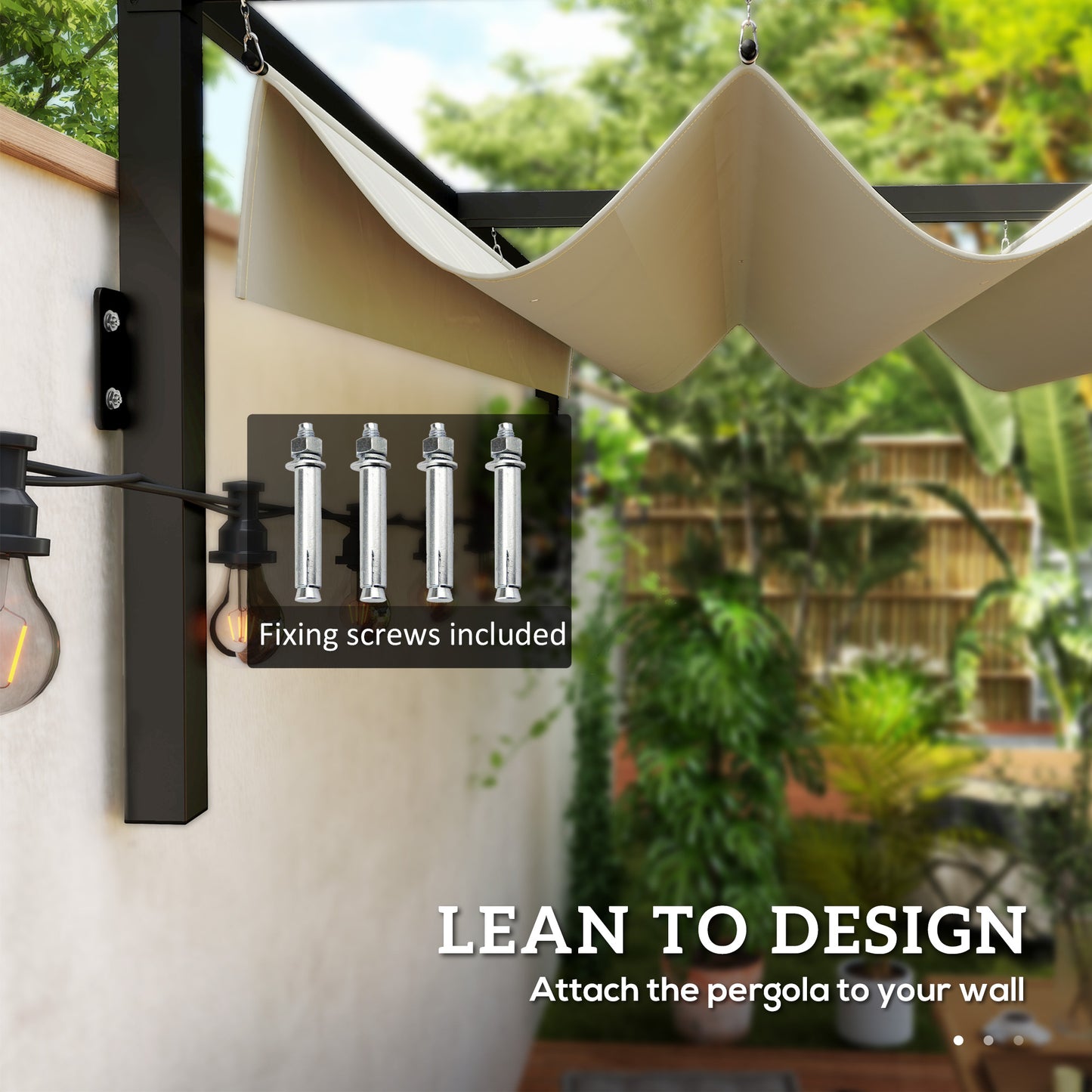 2 x 3(m) Wall Mounted Pergola with Retractable Roof, Khaki