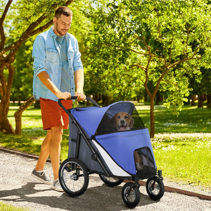 Foldable Pet Stroller with Cushion, for M, L Dogs - Blue