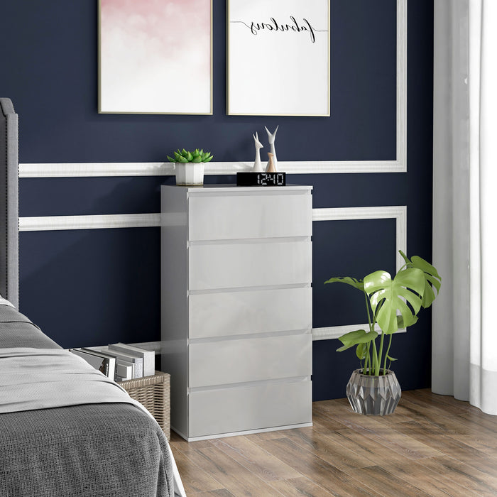 5-Drawer High Gloss Chest of Drawers, Storage Cabinets, Modern Dresser, Storage Drawer Unit for Bedroom, White