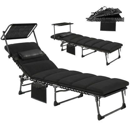 Folding Sun Lounger, Sunbed with Canopy, Black