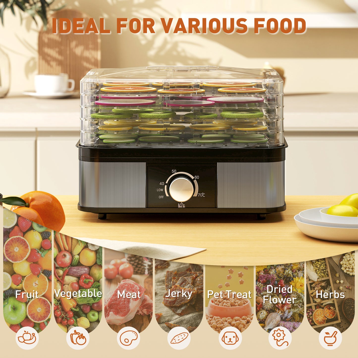 5 Tier Food Dehydrator, 245W for Drying Fruit, Meat, Vegetable, Black