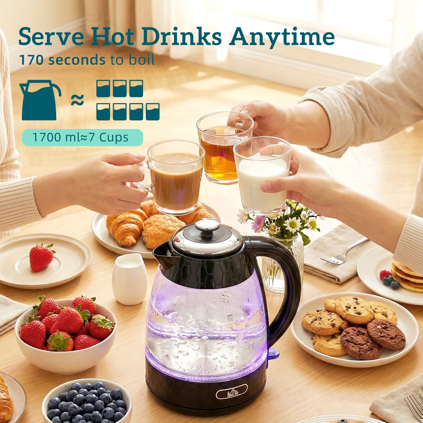 Kettle and Toaster Set with Strix Thermostat, Crumb Tray, Black