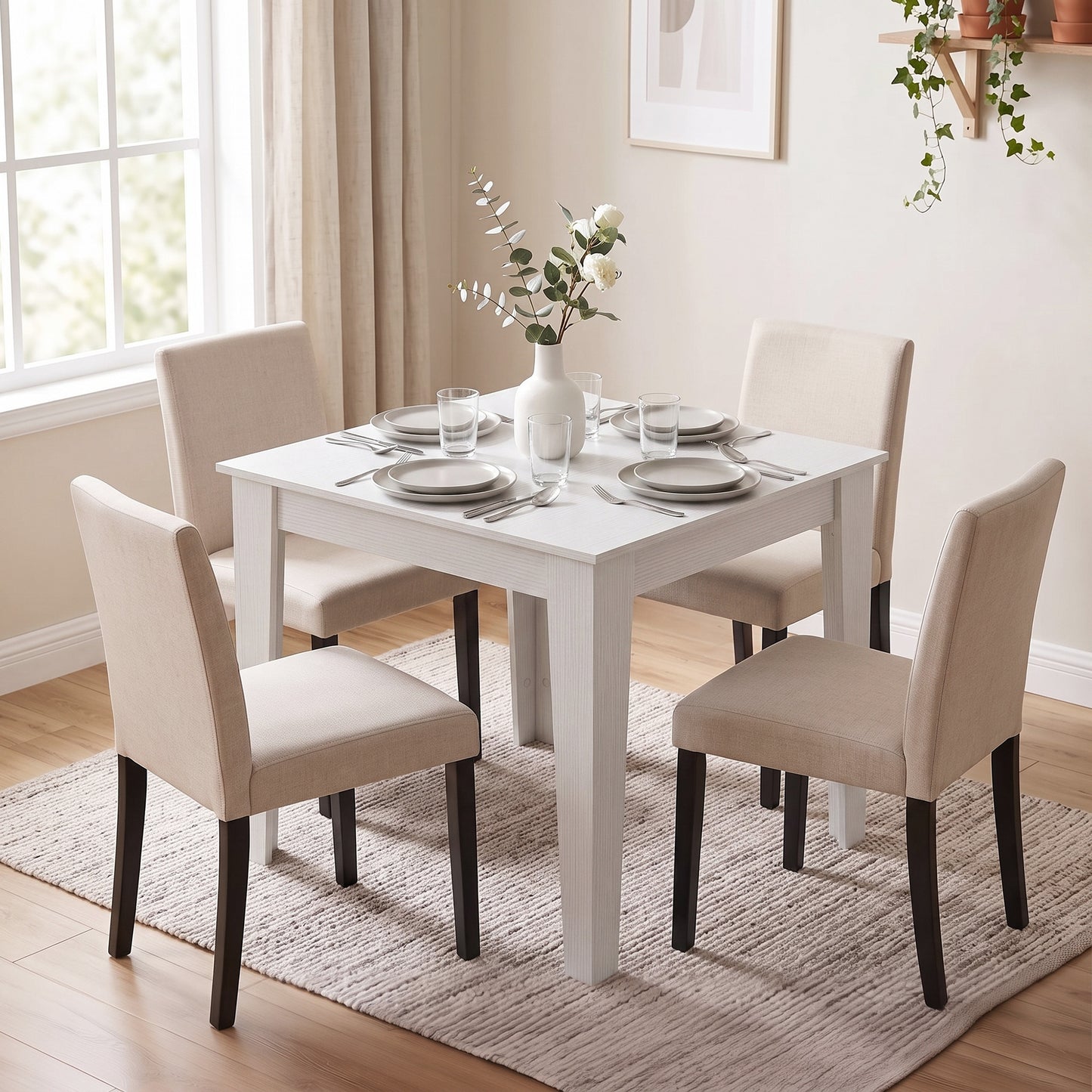 Dining Table for 4, 80L x 80W x 75Hcm, White