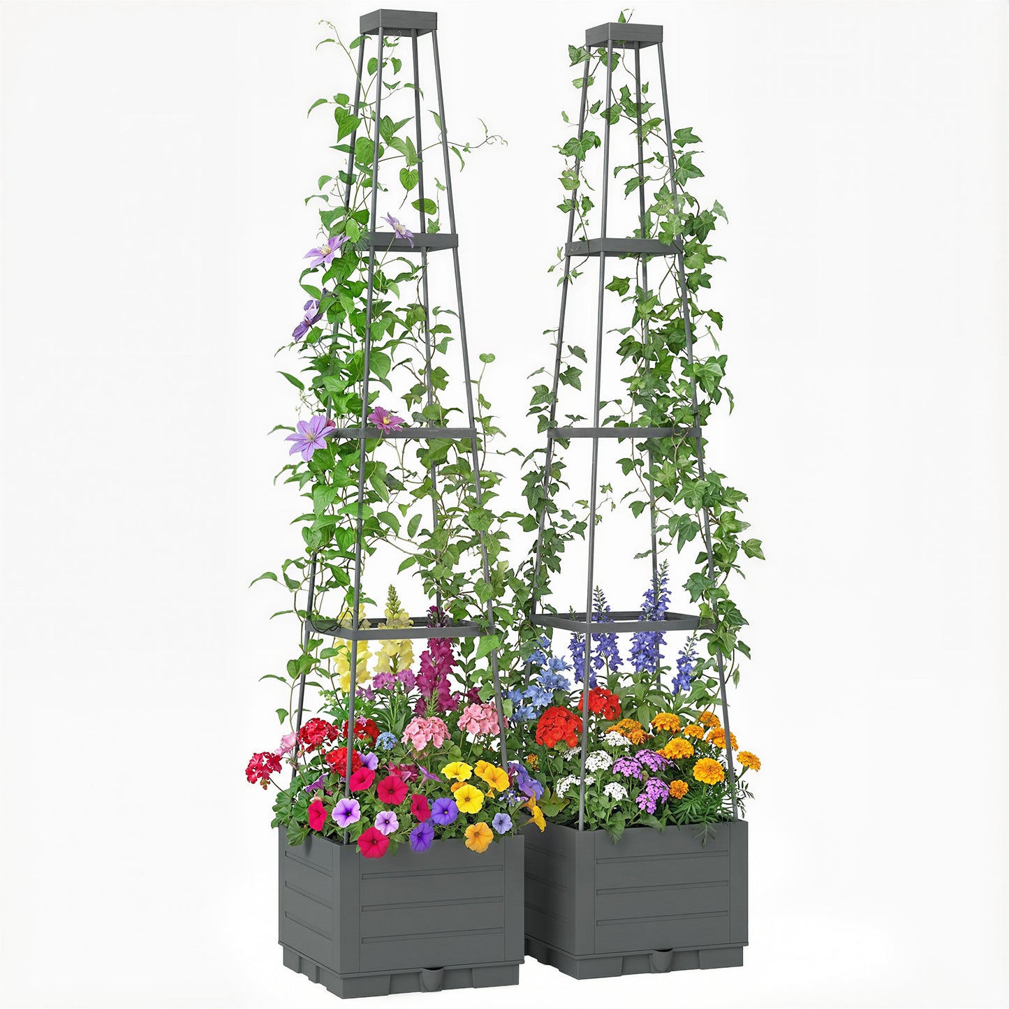 2 Pack Raised Garden Bed with Trellis and Removable Drainage Tray